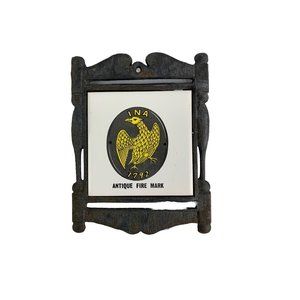 Vintage Tile Trivet "INA 1792" Antique Fire Mark in Cast Iron Made in Japan PWF